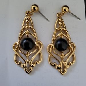 Gold and black pierced earrings